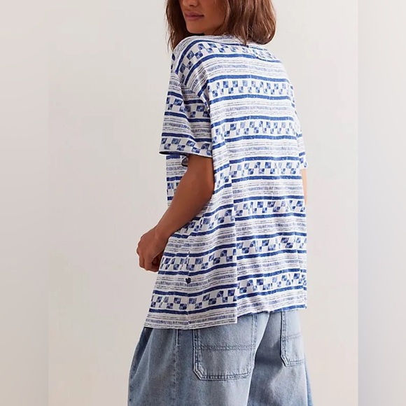 FREE PEOPLE We The Free Nina Printed T-Shirt - Navy Combo NEW! $58 - Picture 4 of 4